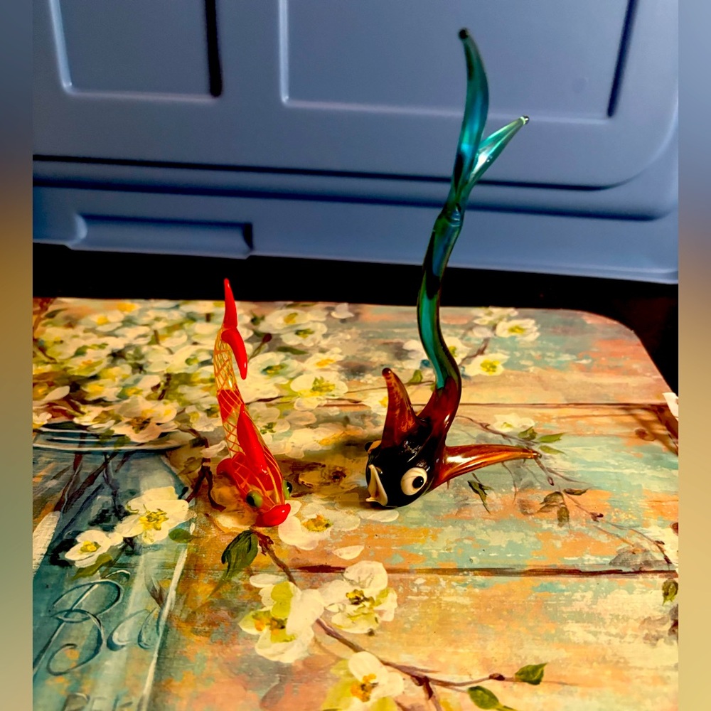 2 Vintage Glass Blown Fish
